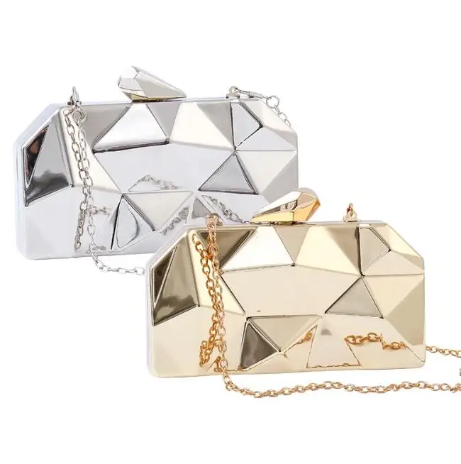 

Women Handbags Metal High Quality Hexagon Clutches Fashion Geometric Mini Party Black Evening Purse Silver Bags Gold Box Clutch, As pictures