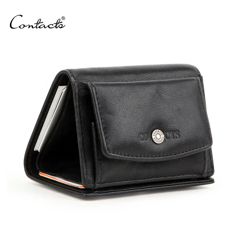 

Drop ship Contact's black genuine leather both genders outside coin pocket black mini purse, 3 colors