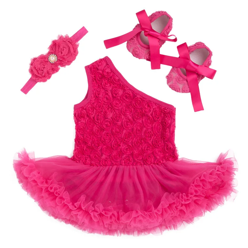 

Holiday Princess Baby Dress Set Rose Flower Sleeveless Solid Color baby girl Romper, Picture