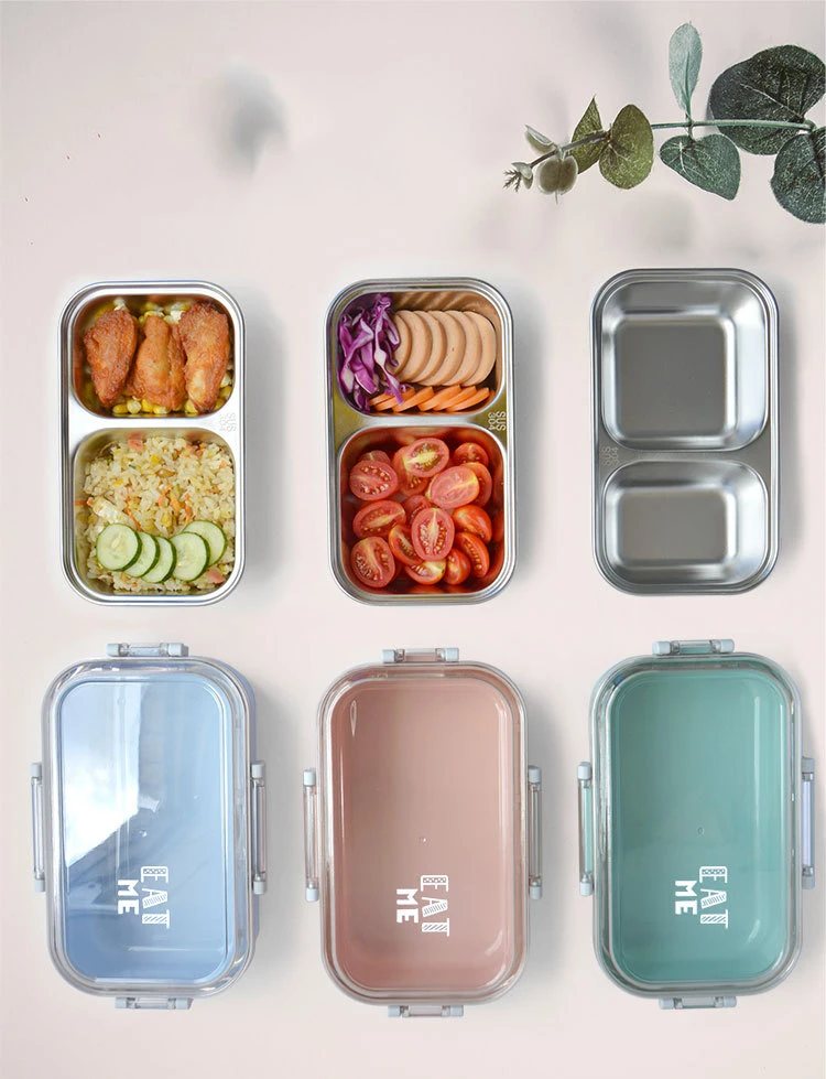 Korean New 2 Compartments Four Button Thick Stainless Steel Lunch Box Student Girls Daily Lunch