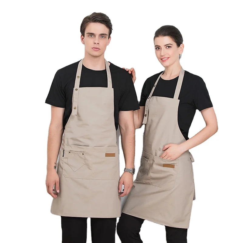 

Wholesale adjustable custom logo unisex kitchen restaurant cafe waiter apron canvas chef cooking aprons