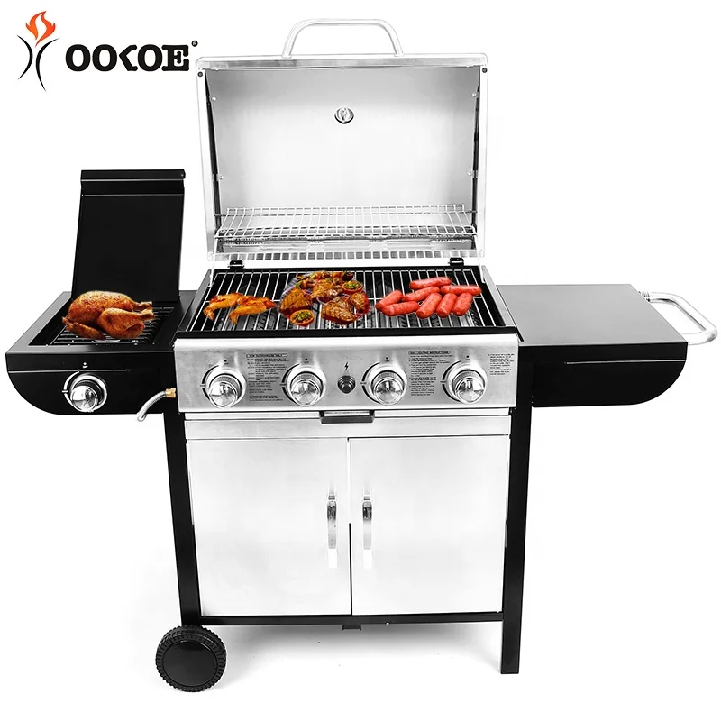 

Amazon Hot Sale 4 Burner Gas Barbecue BBQ Cook Grill With Side Burner