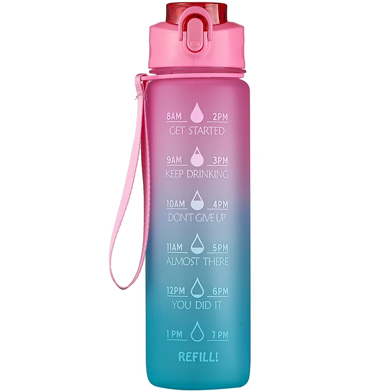 

wholesale 32oz travel gym plastic wide mouth bottle BPA FREE Motivational Phrases Plastic Water Bottle with Time Marker