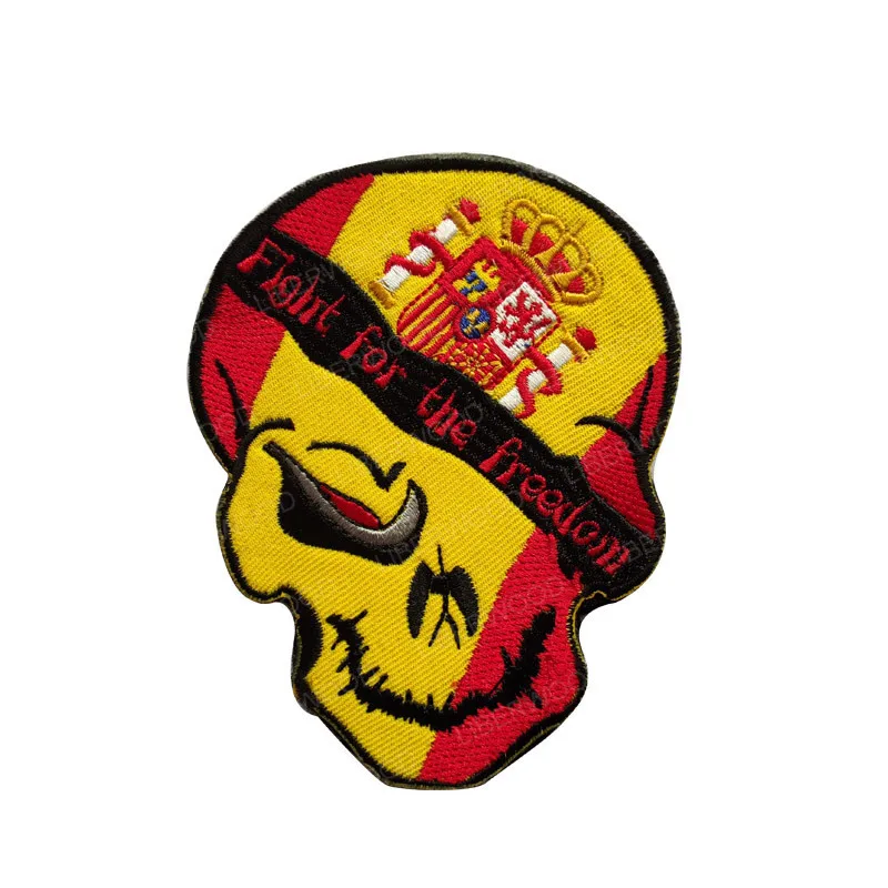 

Spain Belgium Germany Russia USA UK Turkey Skull Fight for The Freedom Patch Military Tactical Patch Badge Emblem Hook Applique