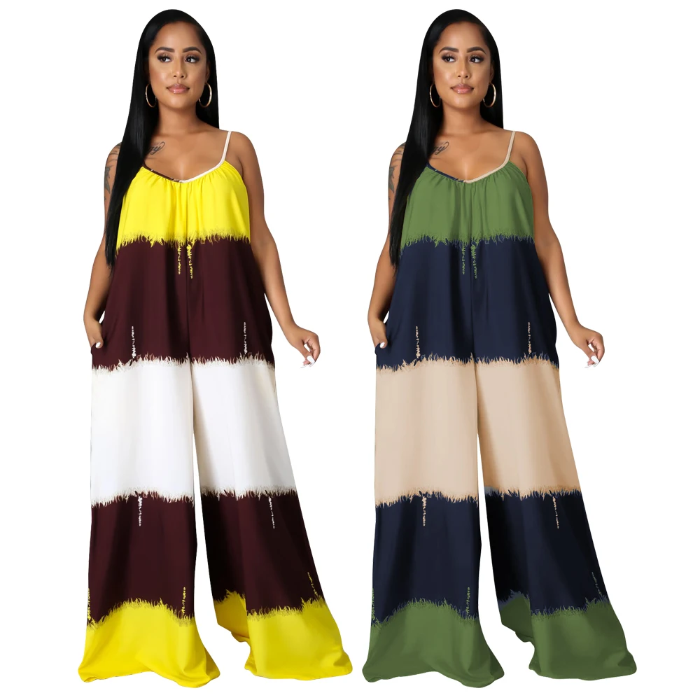 

Foma Z9110 1 piece jumpsuit women halter S-2XL with pants color block fashion summer strap jumpsuit wholesale, Yellow/army green