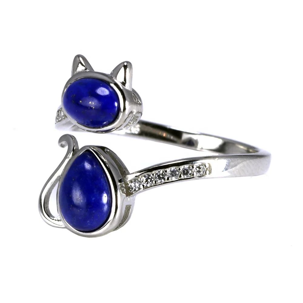 

Real 925 Sterling Silver Lapis Lazuli Natural Stone Ring Lovely Cat Rings For Women Exquisite Fine Jewelry