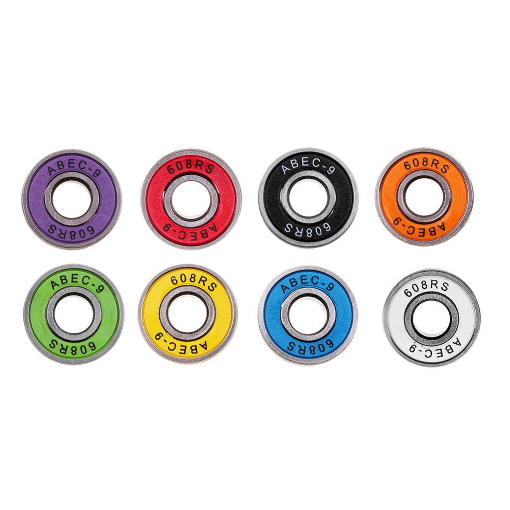 Topside Skate Bearings 608RS ABEC-9 Set of 8 with speed washers 
