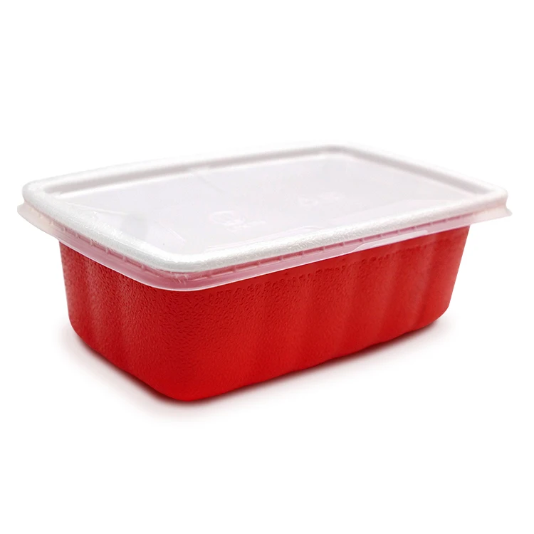 

1300ml multifunction red disposable restaurant PP rectangle plastic lunch box with 3 compartments, Custom