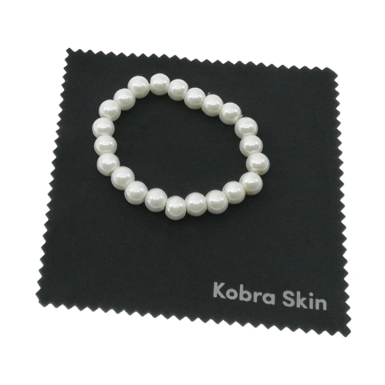 

Gold 925 Sterling Silver High Quality Logo Printed Patterned Sea Island Microfiber Black Jewelry Cleaning Polishing Cloth