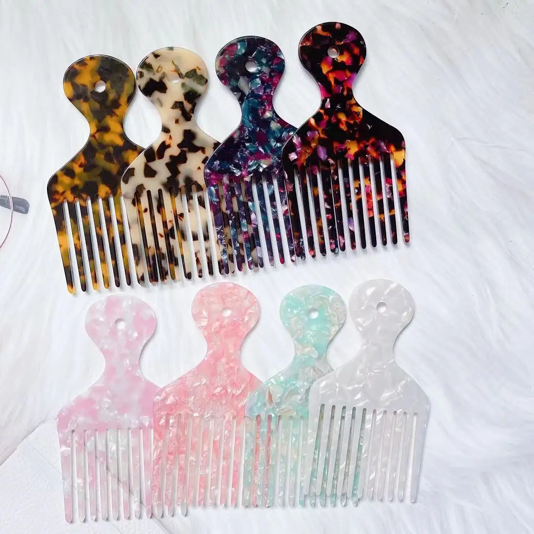 New cellulose acetate fiber hairdressing two-sides wide tooth retro head use hair comb, Colorful