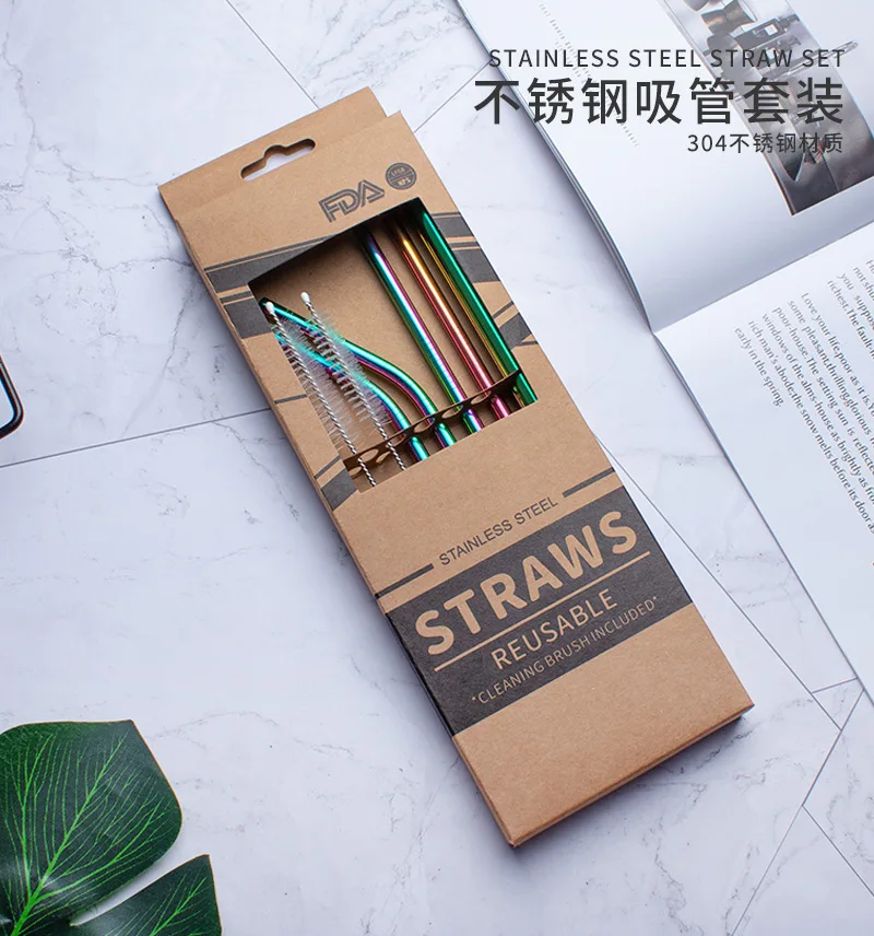 

Reusable 304 stainless steel Drinking straw set With Cleaning Brushes