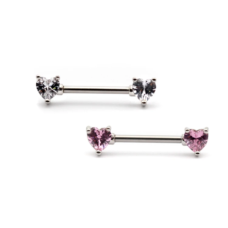 New Heart Design Cute Silver Pink Clear Zircon Gems 316l Stainless