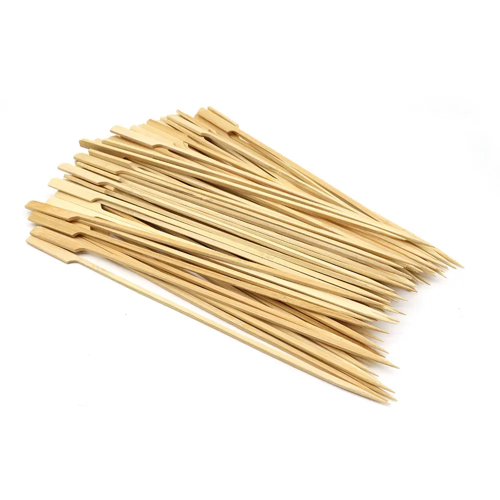Wholesale 12cm Bamboo Flat Skewers Custom Natural Burger Kebabs with Customized Logo Bamboo Paddle Skewers