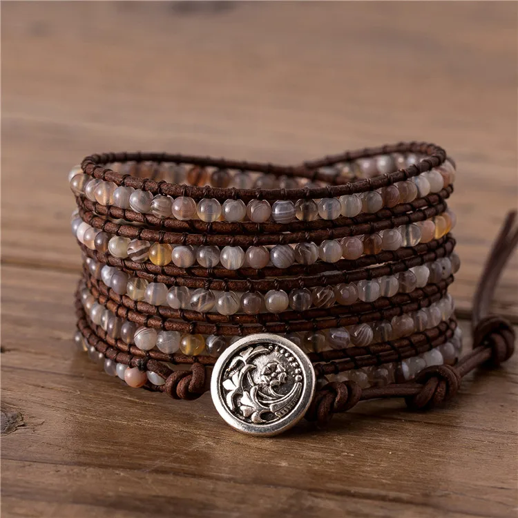 

Yuetong Boswana Agate beaded wrap bracelet for women and men