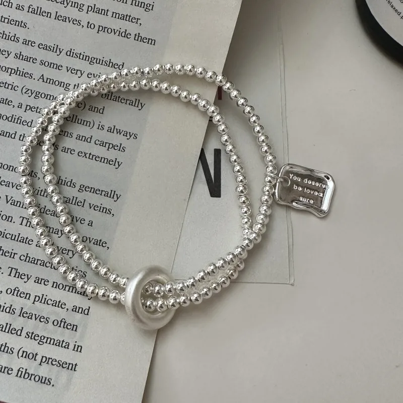 Handmade Elastic 925 Sterling Silver Rainbow Beads Beaded Women Bracelets Fine Jewelry