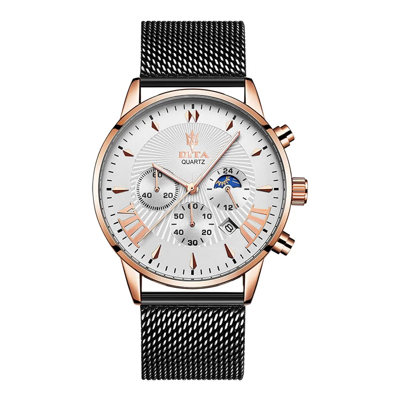 

2019 luxury crazy sport stainless steel leather watch strap band chronograph man wrist bracelet watch