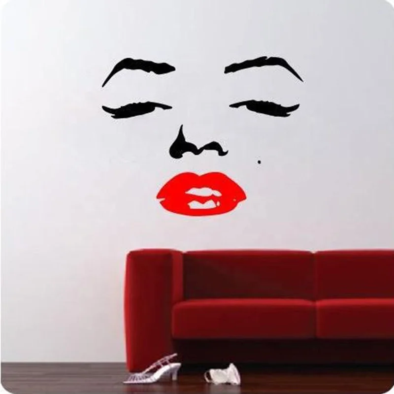 Carved black red Marilyn Monroe lips living room bedroom view shop window wall stickers customized wholesale