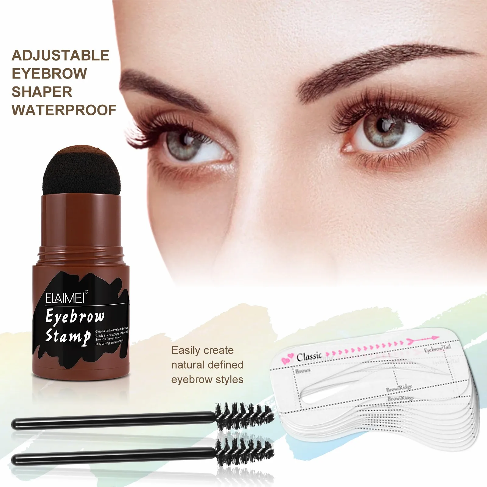 

Ins Hot Sale OEM One Step Makeup Set One Step Eyebrow Stamp Shaping Brush Kit 10 Kind Eyebrow Stencil Eyebrow Powder, Brown