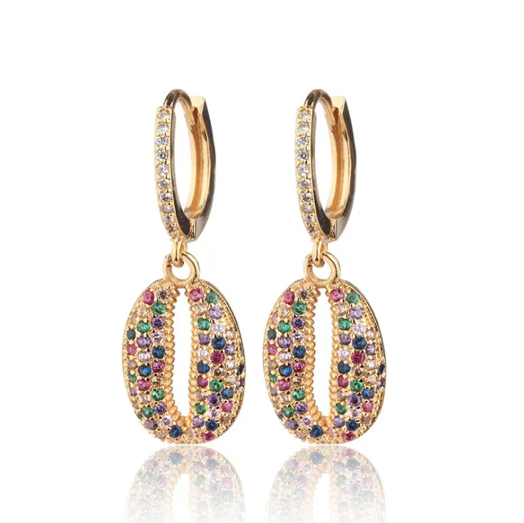 

Luxury brass bling gorgeous fashion rainbow cz zircon 18k gold plated hoop earrings with loop, Multi