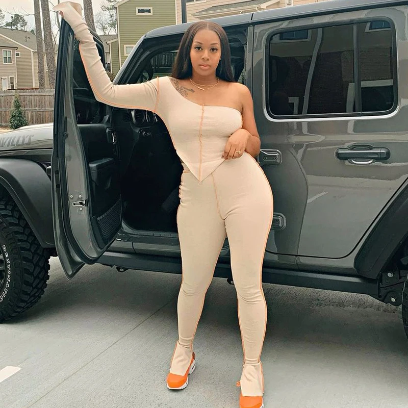 

BL3587 Women Fall Clothing Sexy Ruffles Sleeves Crop Top Women Two Piece Set Jogger Tracksuit Split Hem Pants Set Sweat Suits