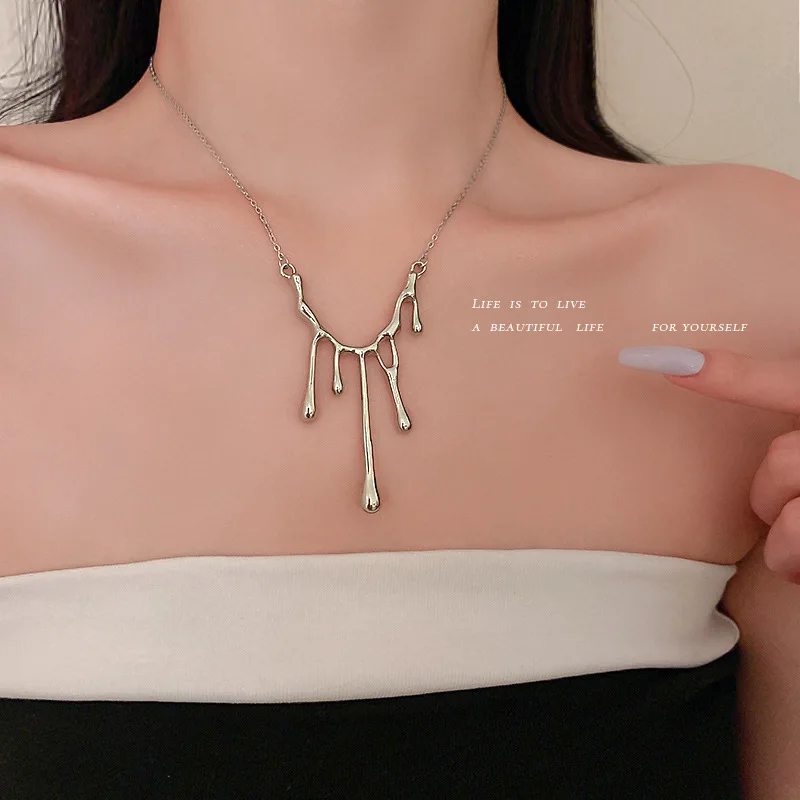 

new statement lave shape geometric long pendant necklace