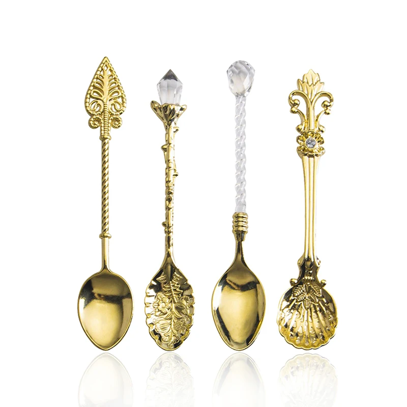 

vintage gold spoon Crystal Retro Pattern zinc alloy spoon gold crystal spoon set