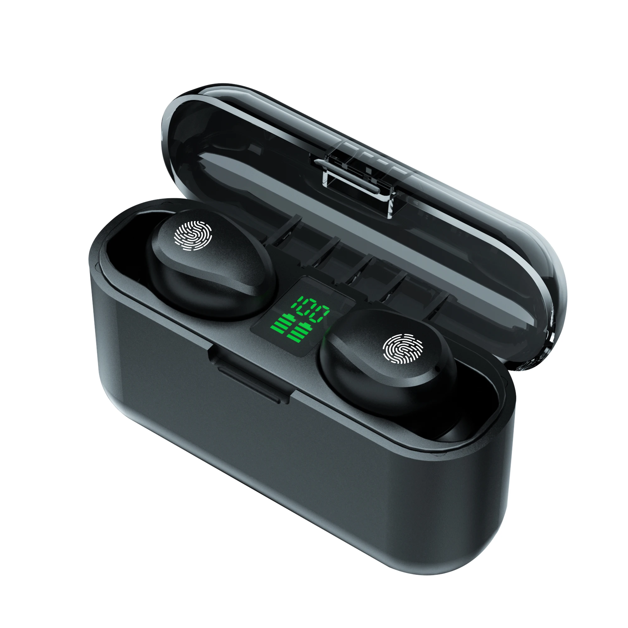 

TWS Studio Headset Headphone BT V5.0 Headphone Earphone F9 Hifi Earbuds Wireless With 2000mA Power Bank, Black