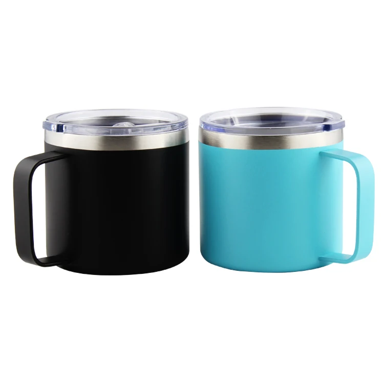 14 OZ Custom Double Wall Vacuum Insulated Stainless Steel Travel Coffee Mug with Handle BPA Free Lid