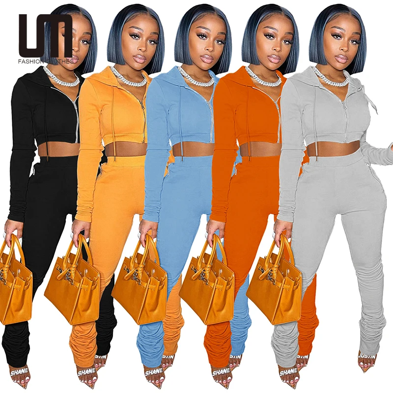 

Liu Ming Hot Selling Autumn Womens Tracksuit Outfits Hoodies Cropped Tops Stack Long Pants Two Piece Sets, Customized color