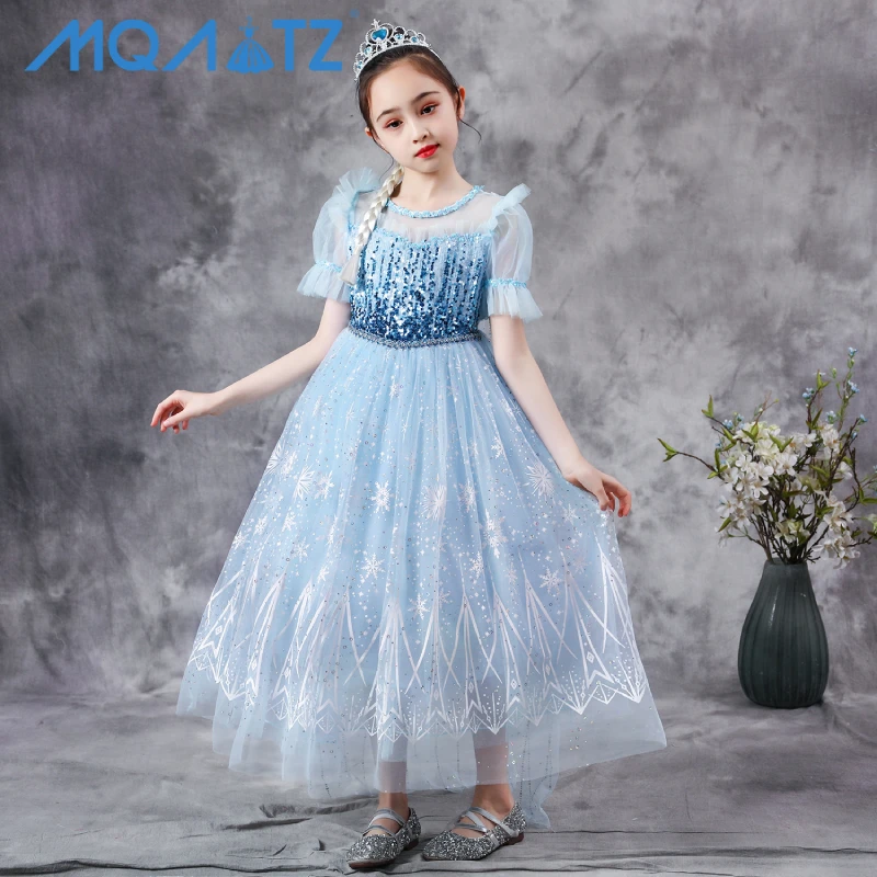 

princess cinderella elsa 2 dress Princess Short sleeve Dress Elsa Costumes Birthday Party Dresses Up, Blue