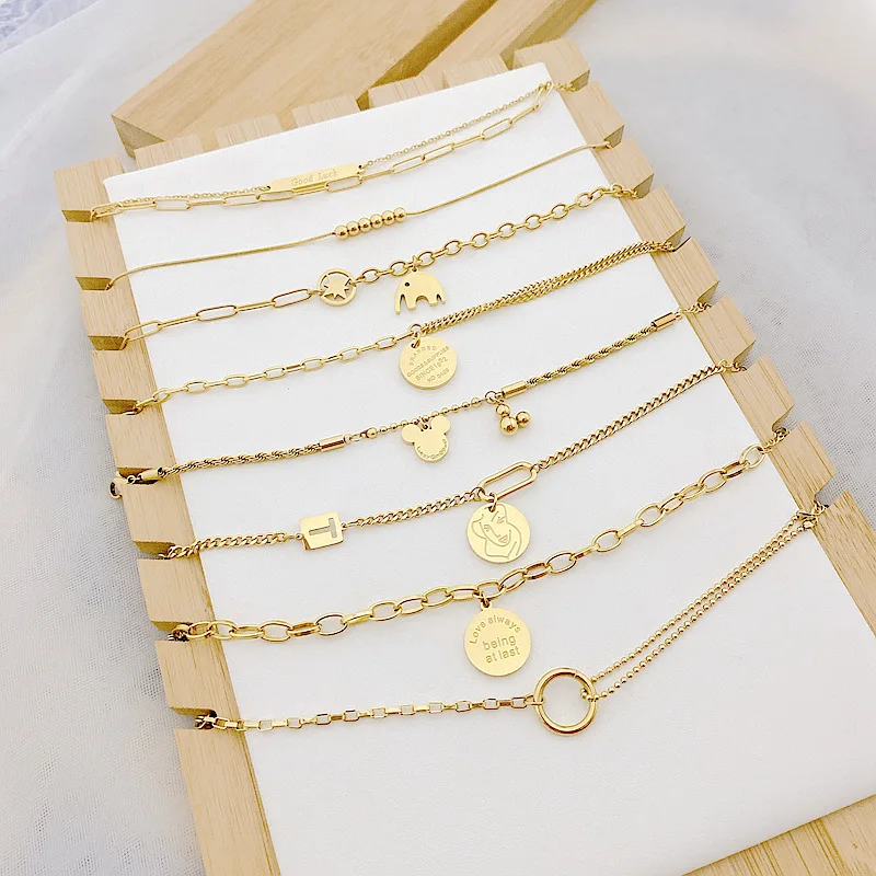 

Simple and cute multi-style smiley letter double-layer titanium steel bracelet bracelet stainless steel women, As pictures
