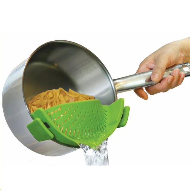 

J748 Kitchen Draining Tools Pot Strain Colander Pasta Drainer Food Clip Basket Silicone Strainer Vegetable Washing Colander