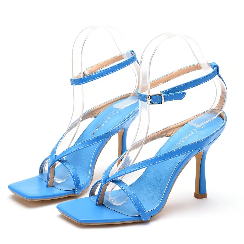

New design fashion women shoes square toe high heels sandals shoes woman 9cm Custom logo plus size 43