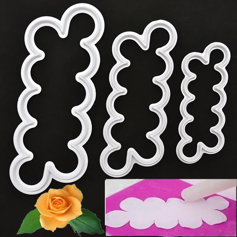 

3 PCS Cake Decorating Gumpaste Plastic Fondant Cutters Molds 3D Rose Flower Modelling Tools for Decoration