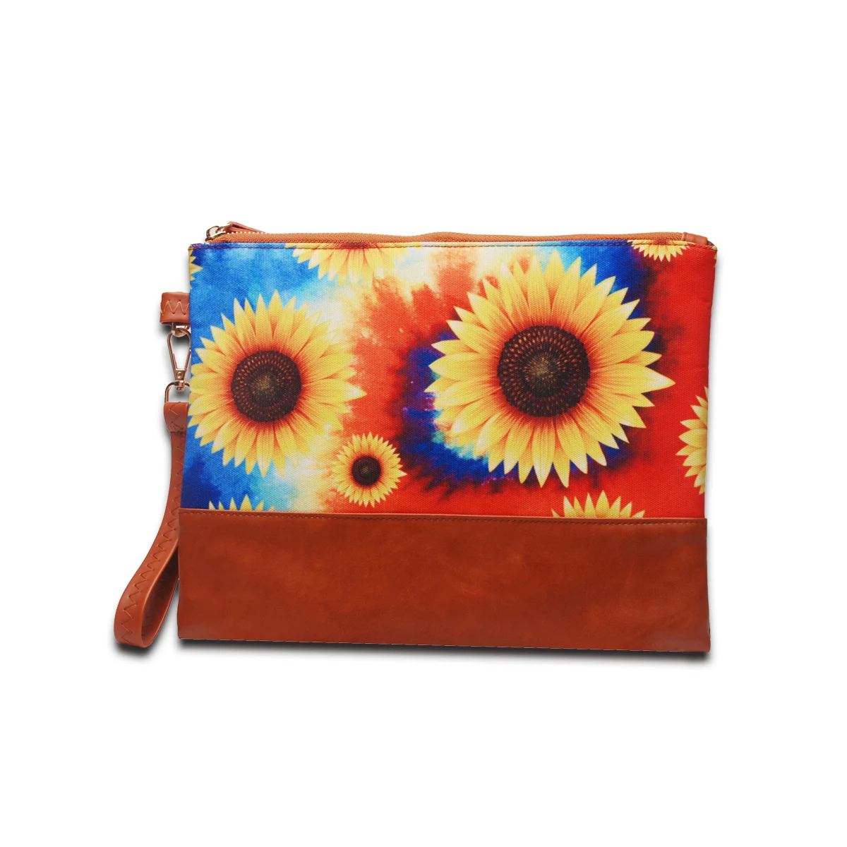 

Women Orange Sunflower Canvas Tie Dye Cosmetic Clutch with Organizer Wristlet DOM113-1616