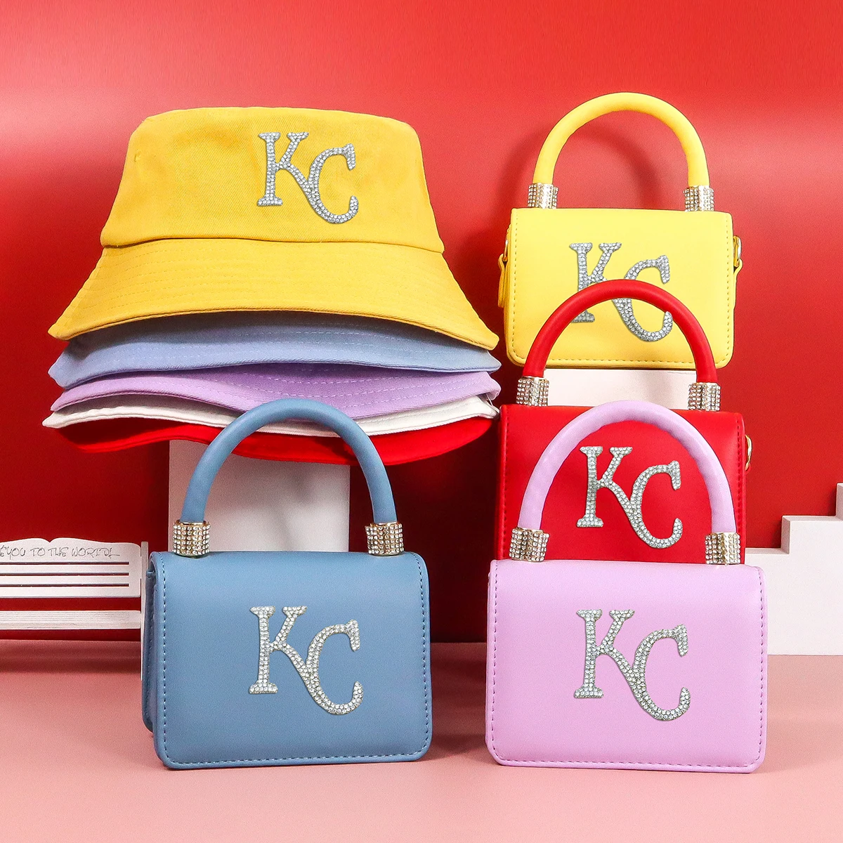 

Wholesale Solid Color Women Purses Kids Shoulder Bags And Hats Sets PU Bags Matching Bag Set, 12 colors