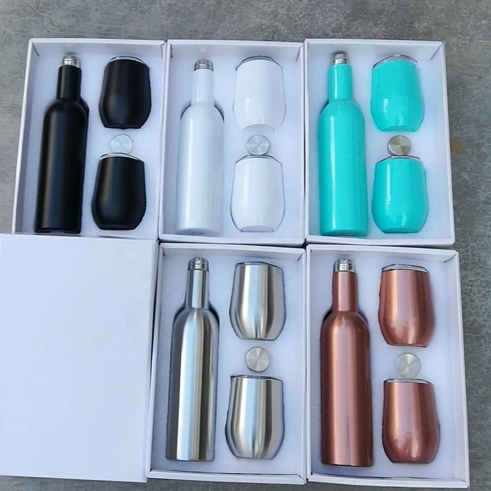 

Business 750ml wine Gift Set Luxury Stainless Steel Wine Tumbler Bottler Set Hotsale Promotion Wine Bottle with Two Mug Cups, Customized color