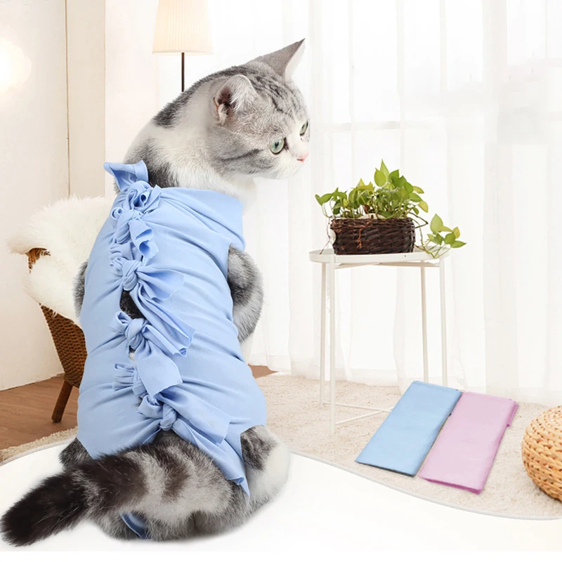 

Pet Cat Surgery Recovery Wear Suit Apparel Pet softable clothes, Blue,pink