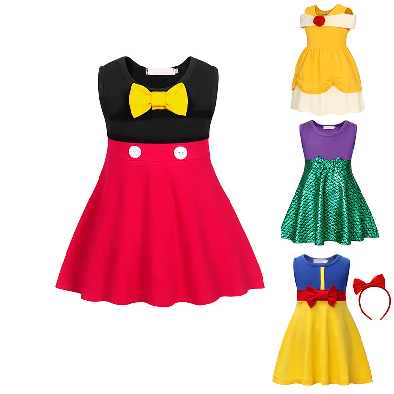 

Baby Girl Belle Dress Up Dresses Beauty and The Beast Kids Princess Snow White Frock Girls Mickey Fairy dress