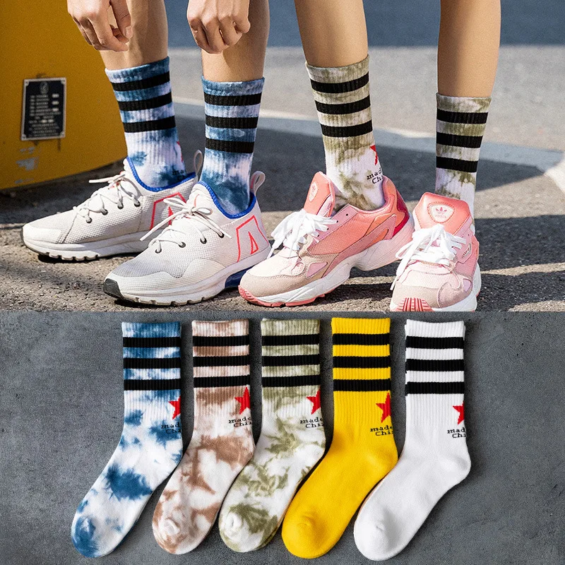 

Tie Dye Fashion Men's Striped Crew socks