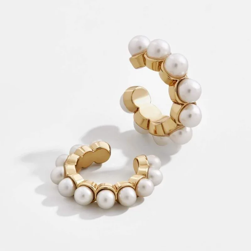 

2020 Popular Simple Fine 18K Gold Plated Jewelry C Shape Pearl earring Without Hole Ear Cuff No Piercing For Women Party