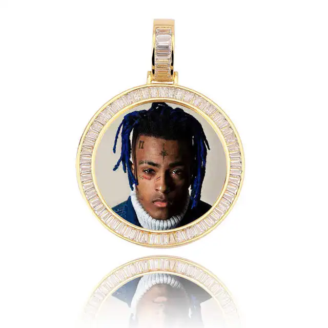 

Custom Copper Zircon Medal Memory Photo Frame Picture Necklace Pendant Hiphop Jewelry Fashion Rose Gold Plated Heart Necklaces, Gold/silver/rose gold