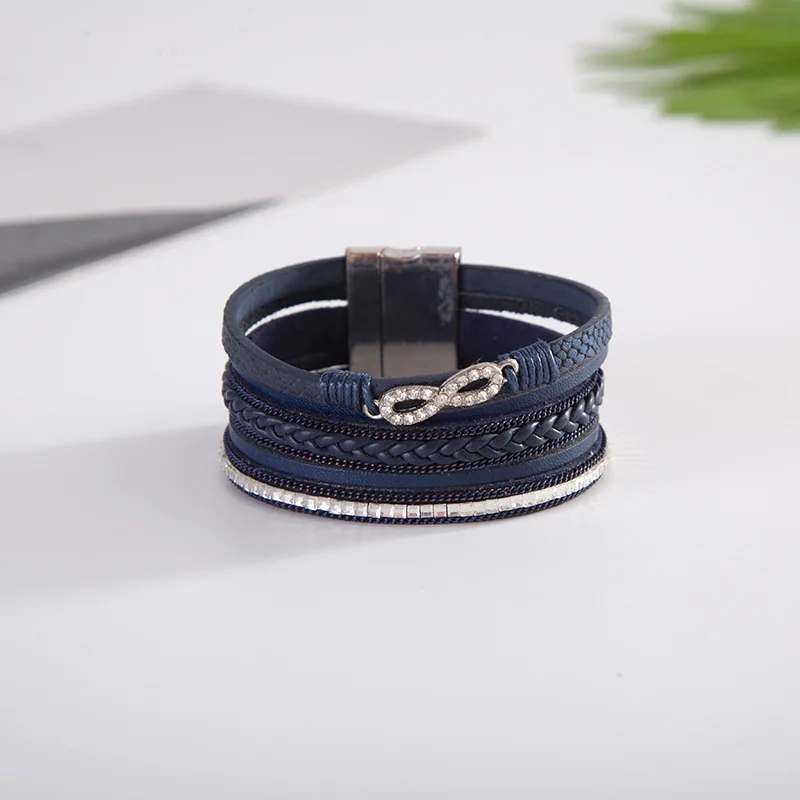 

2021 Sailing Jewelry Bohemian Ethnic Ladies Leather Infinity Bracelet Magnetic Clasp Infinity Wrap Bracelet