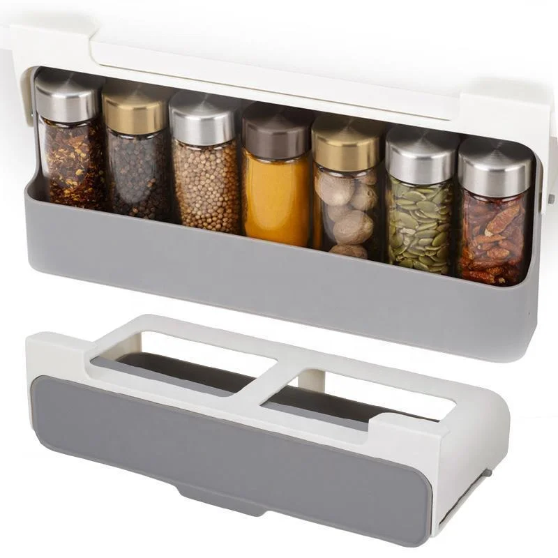 

Plastic Wall Mounted Pull Out Drawer Storage Holder Kitchen self-adhesive Rotating Hanging Under-shelf Spice Organizer Rack