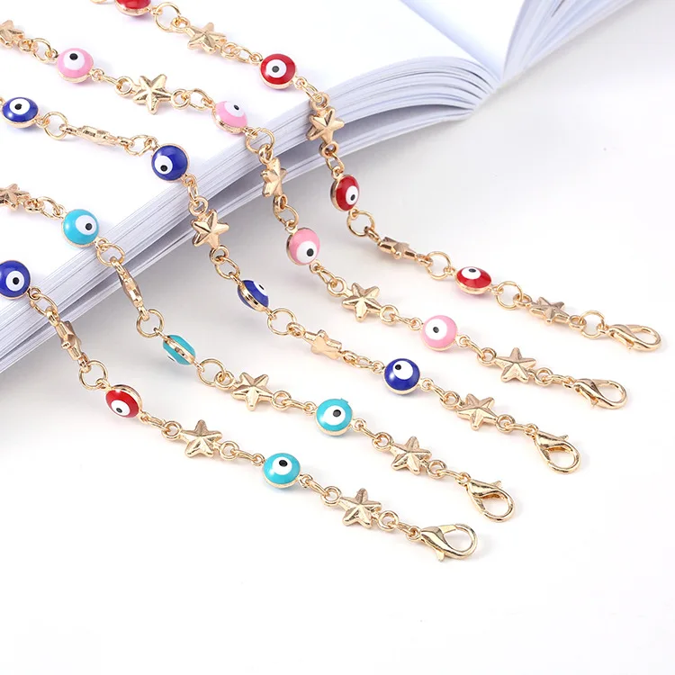 

Bohemian Style Pink Red Blue Evil Eyes Bracelet Gold Plated Colorful Turkish Eyes Star Bracelet