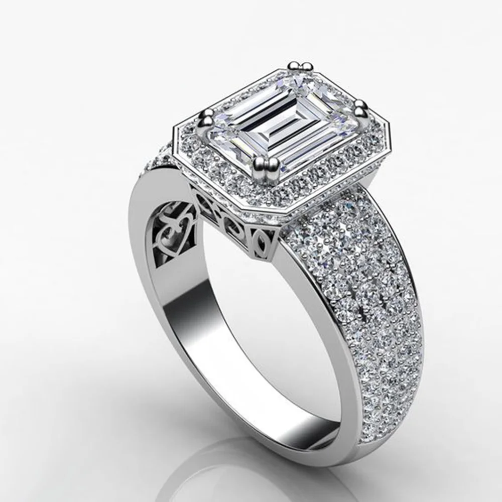 

JuHu Classic Square Engagement Bridal Ring Anniversary Surprise Gift For Women Shiny Zircon Female Jewelry Ring, Photo