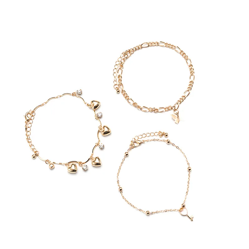 

New Zircon Love Pendant Footwear Alloy butterfly anklet 3pcs sets