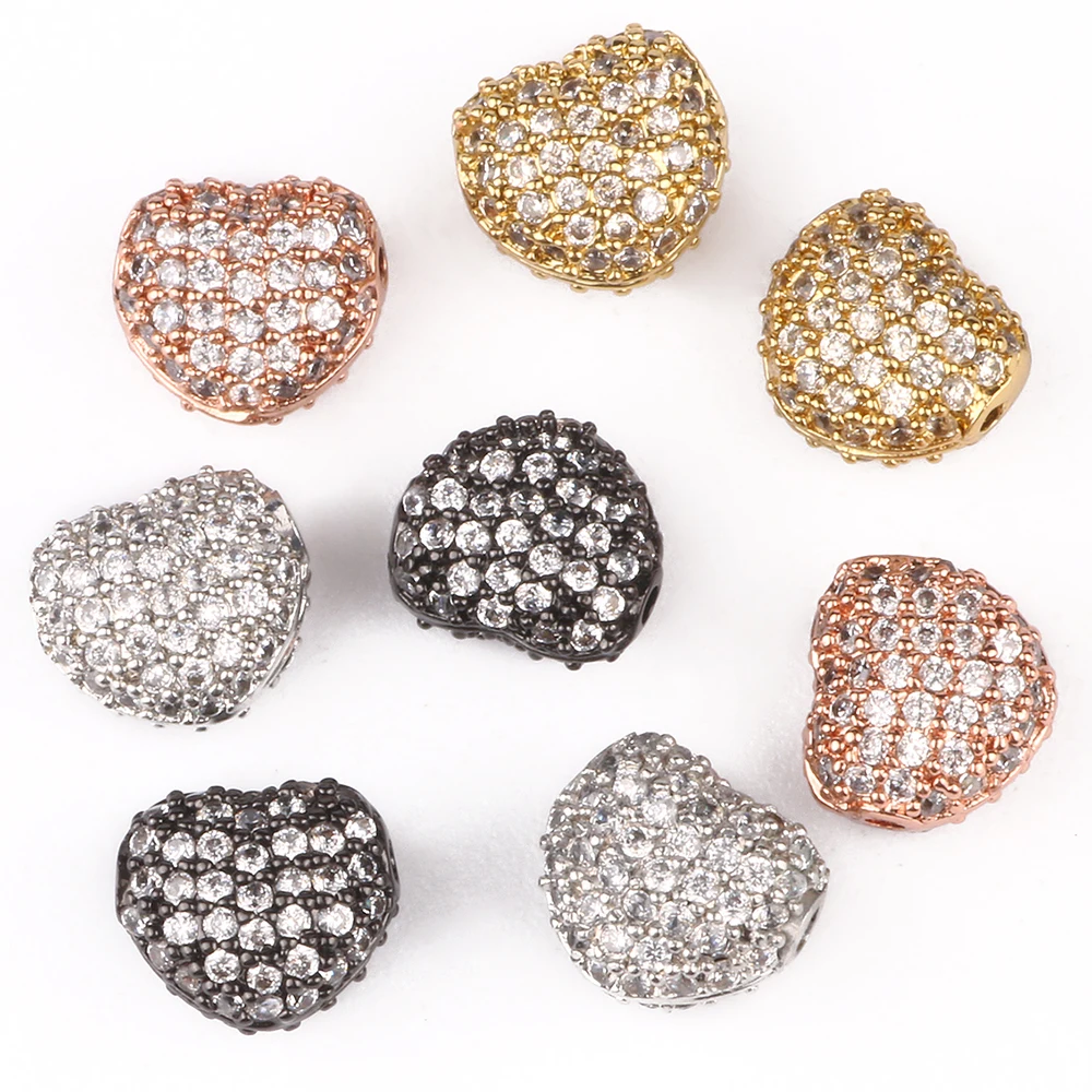 

Fashion 3pcs/bag Metal CZ Brass Micro Pave Charms Beads Heart Shape Cubic Zirconia Spacer Beads For Jewelry Making