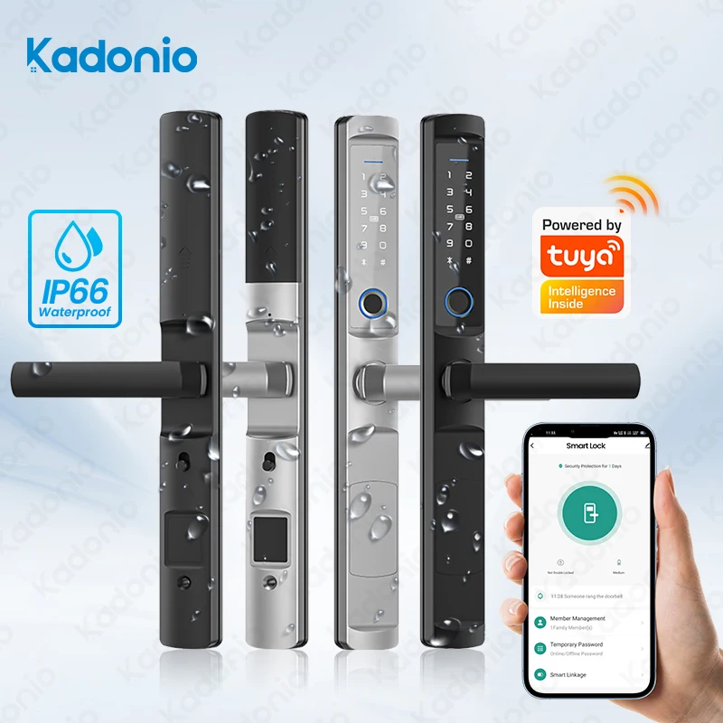 

Kadonio Aluminum Alloy IP66 Waterproof Outdoor Smart Intelligent Fingerprint Lock Slim Wifi Sliding Door Smart Lock