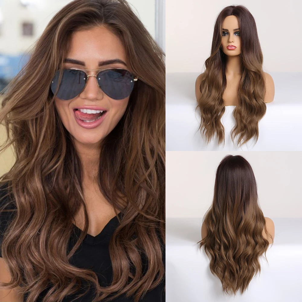 

Long Brown Ombre Synthetic Wigs for Women Natural Hair Wavy Wigs Ash Brown Blonde Heat Resistant Female Wig Cosplay